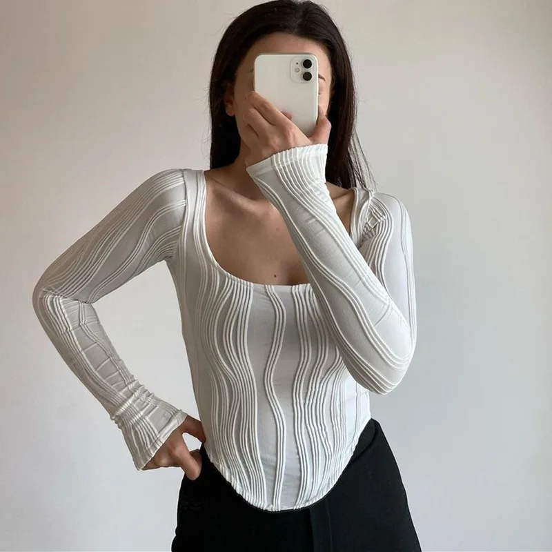 

High Quality 2023 Women T-shirt Joint Design Female Spring Autumn Blouse Sexy Crop Tops Clothes Fashion Bodysuit Tees Y2k Goth