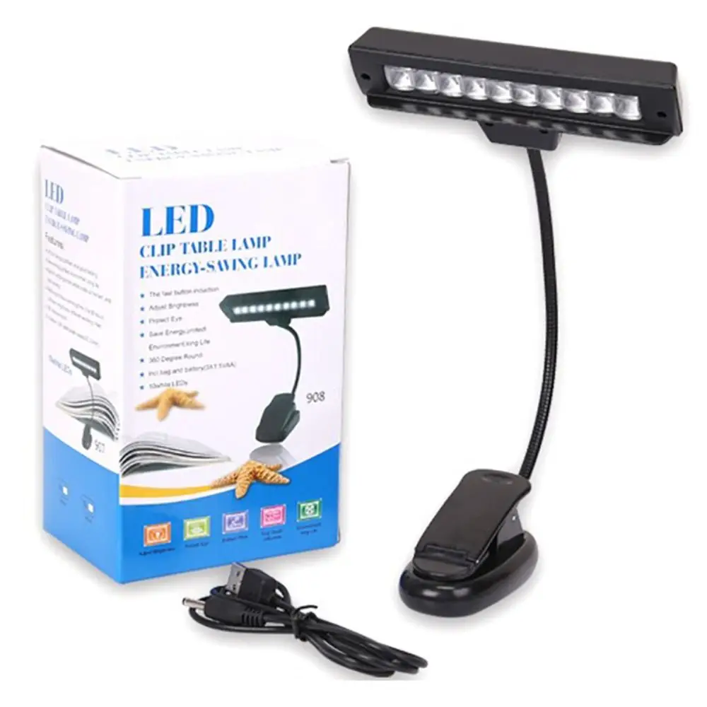 Прочный черный светодиодный светильник с 10 лампами портативная лампа для нот USB