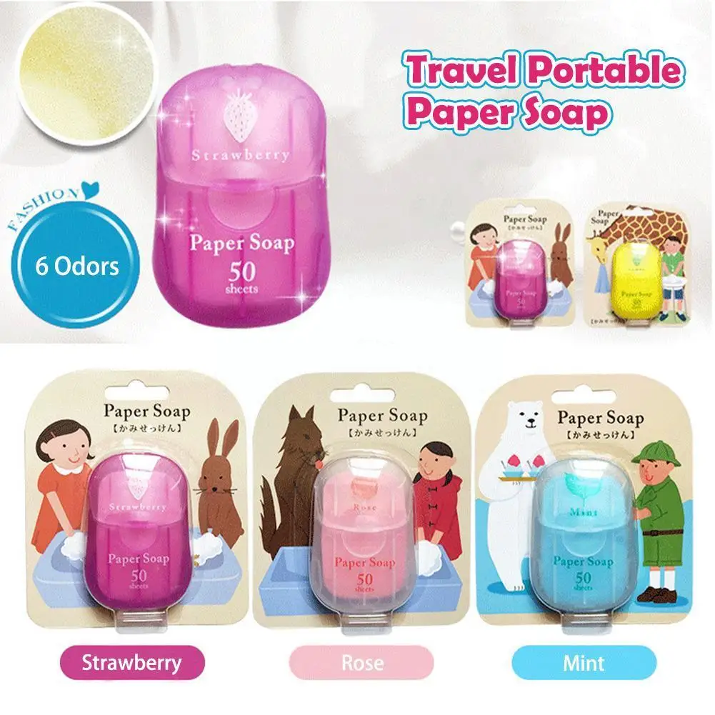 

1box 50pcs Disposable Portable Boxed Soap Paper Washing Hand Outdoor Travel Camping Mini Disposable Soap Paper For Bathroom S8C0