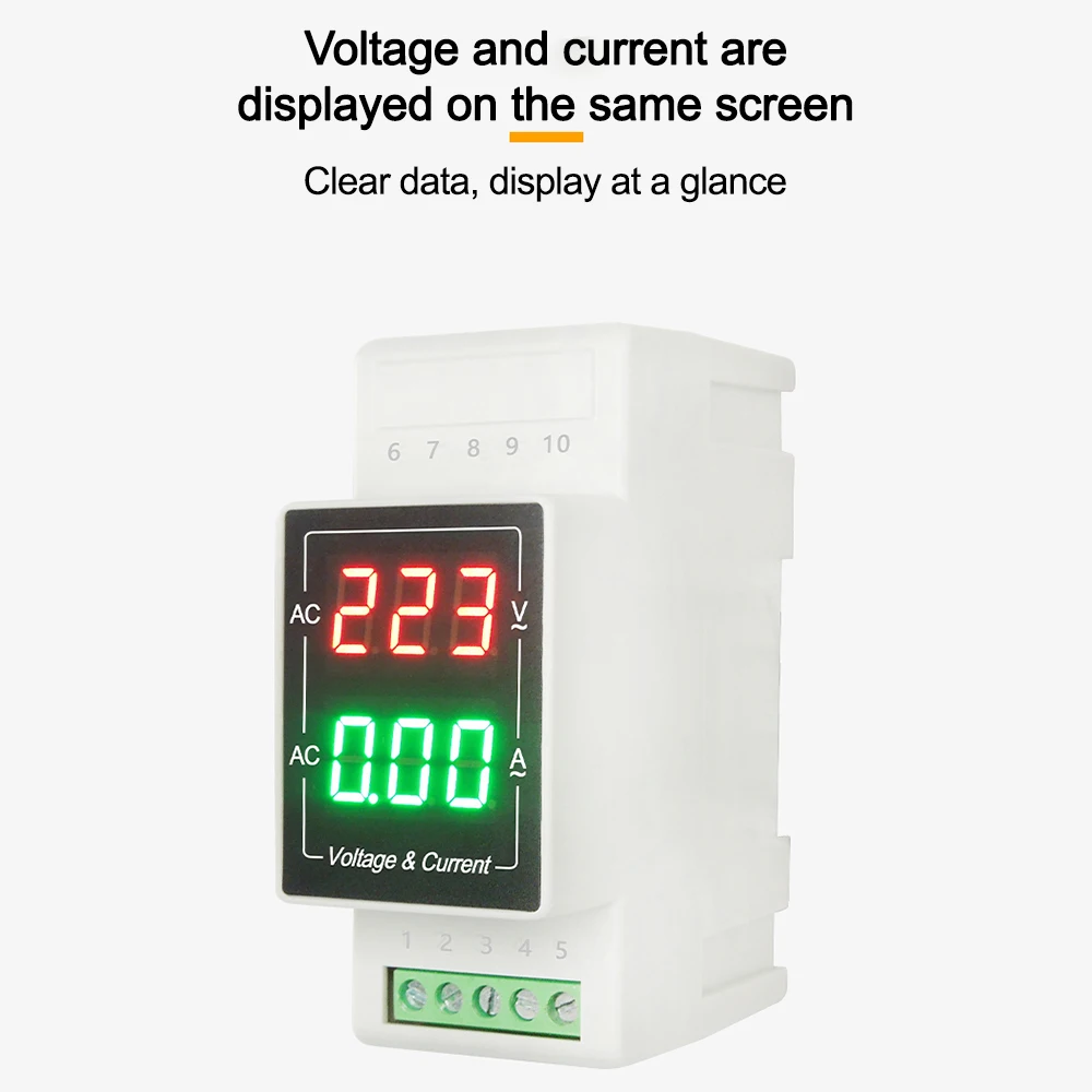 

LED Digital Display AC Voltage And Current Meter AC380V Single-Phase 220V Dual Display Track Type Three Position Kilowatt Meter