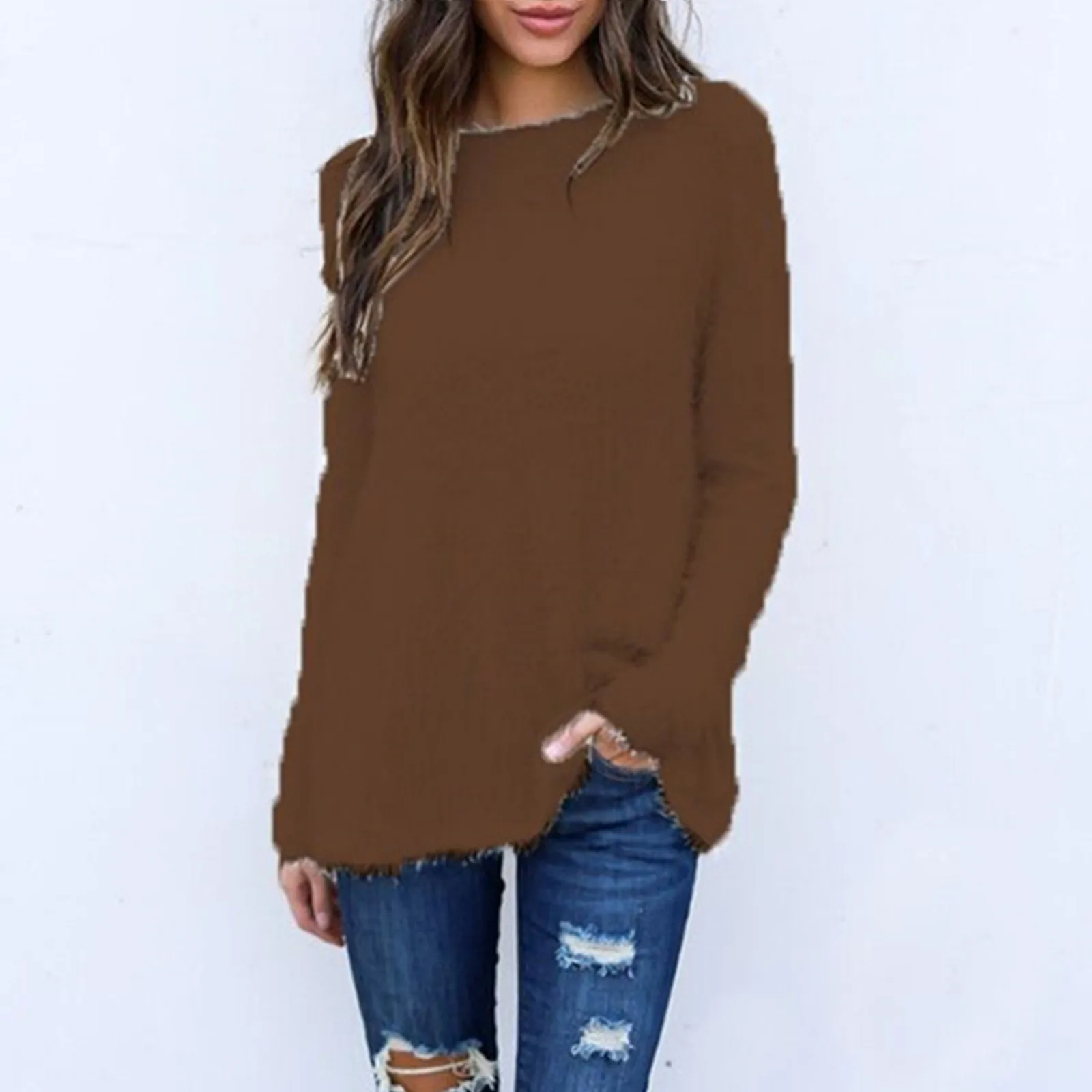 Женский модный однотонный удобный плюшевый свитер свободный повседневный топ с