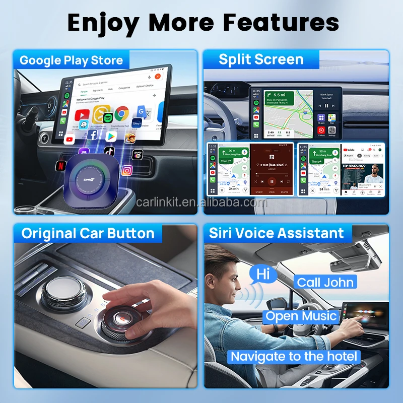 Фото Carlinkit Android 13 3 в 1 Carplay 64 ГБ Ai Video Box Беспроводной автомобильный игровой адаптер Android Auto Dongle для Netflix Youtube №3