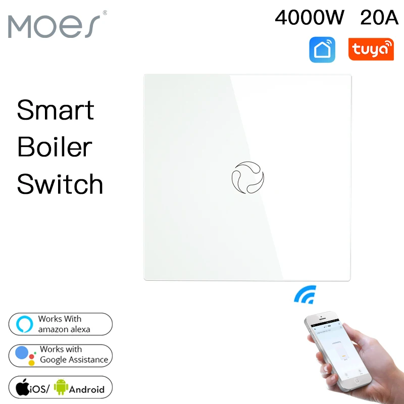 

WiFi Smart Boiler Switch Water Heater Smart Life Tuya APP Remote Control Amazon Alexa Echo Google Home Voice Control Glass Panel