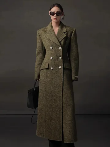 SHENGYAO двубортное шерстяное пальто для женщин