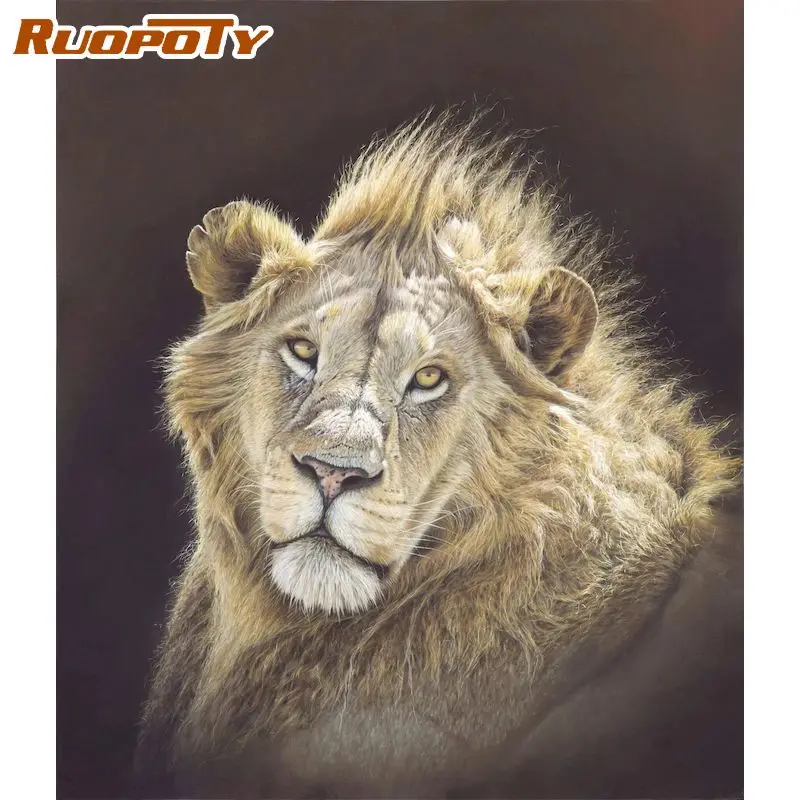 

RUOPOTY Frame Picture By Numbers Lion Animal Painting By Number Handmade Unique Gift Home Decoration Wall Paints Artwork