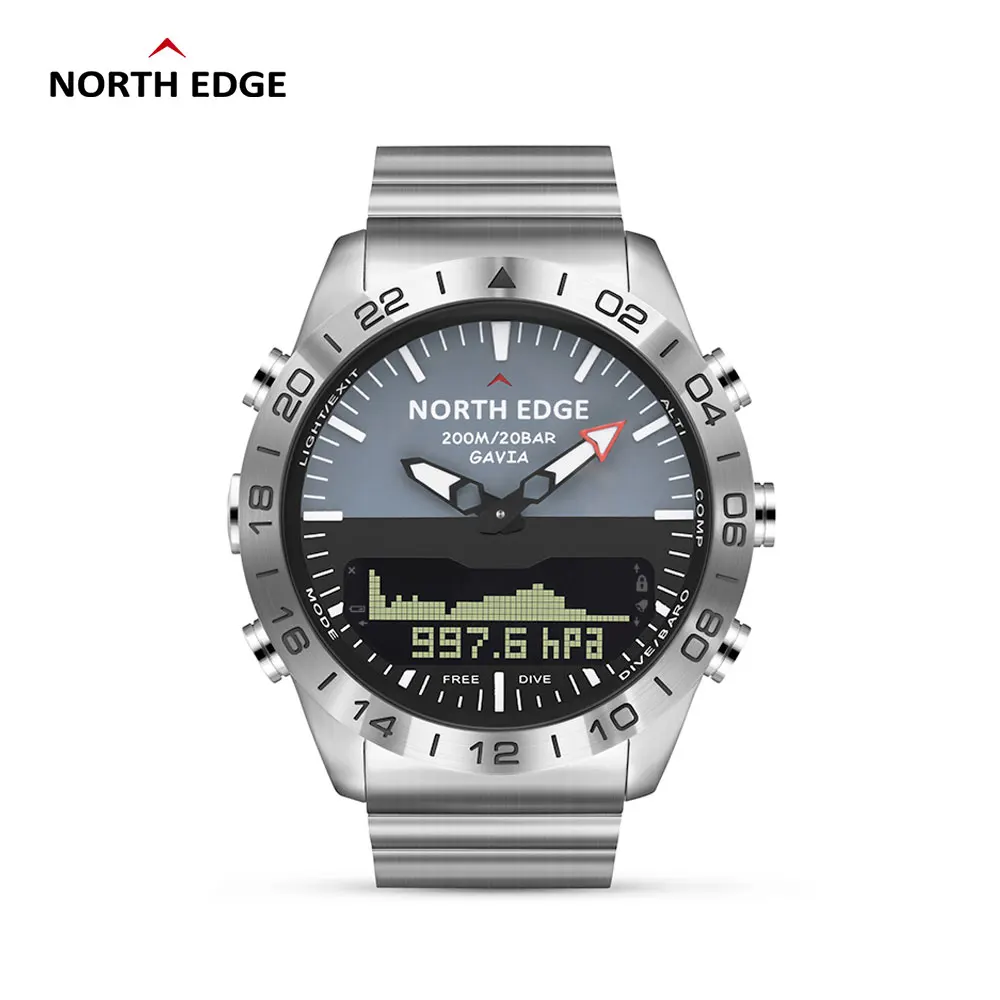 

NORTH EDGE Men Dive Digital Business watch Mens Watches Sports Military Army Luxury Full Steel Waterproof 200m Altimeter Compass