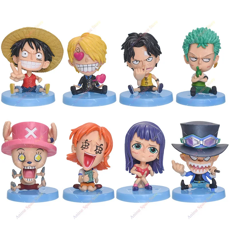 

8pcs/set One Piece Mokey D Luffy Zoro Sabo Ace Nami Sanji Chopper Robin Q Version Model Dolls PVC Action Figure Collection Toys