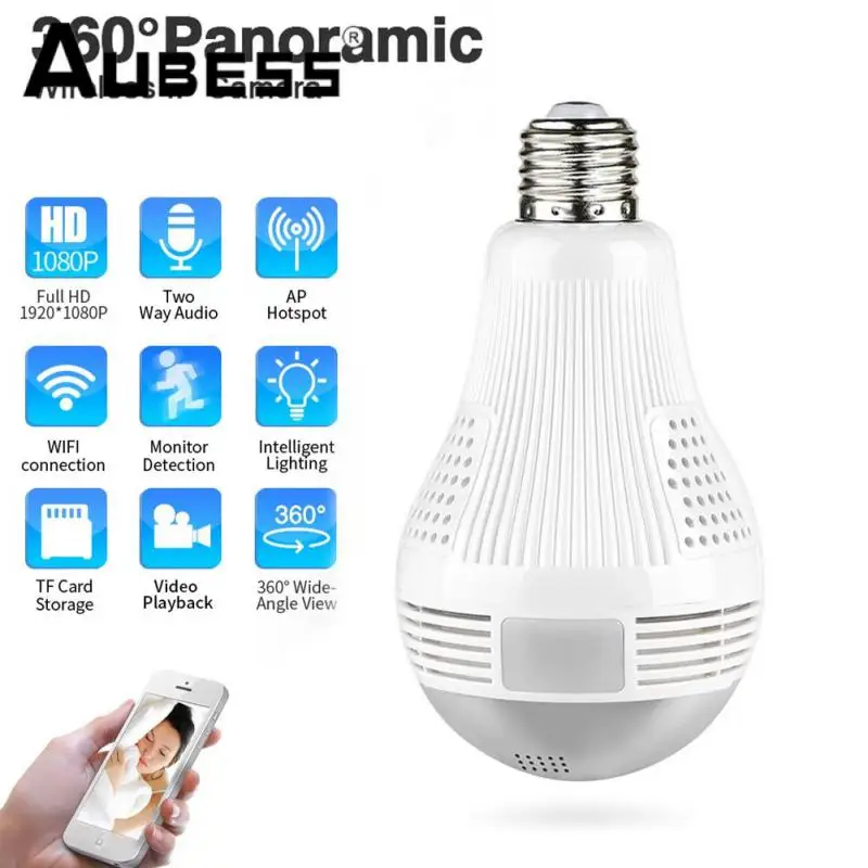 

Ip-камера с беспроводным освещением и дистанционным управлением, радионяня, камера с двухсторонней лампочкой «рыбий глаз» 360, панорамная кам...