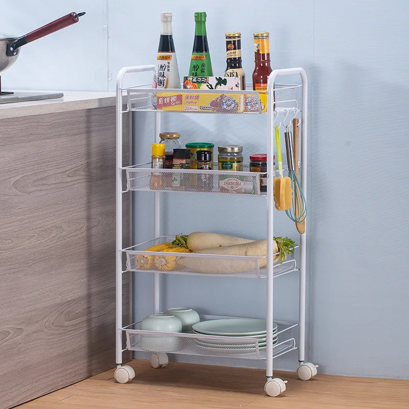 

Kitchen Shelves Floor Small Trolleys Mobile Free Installation Multi-layer Bathroom Finishing Shelves Living Room Trolleys