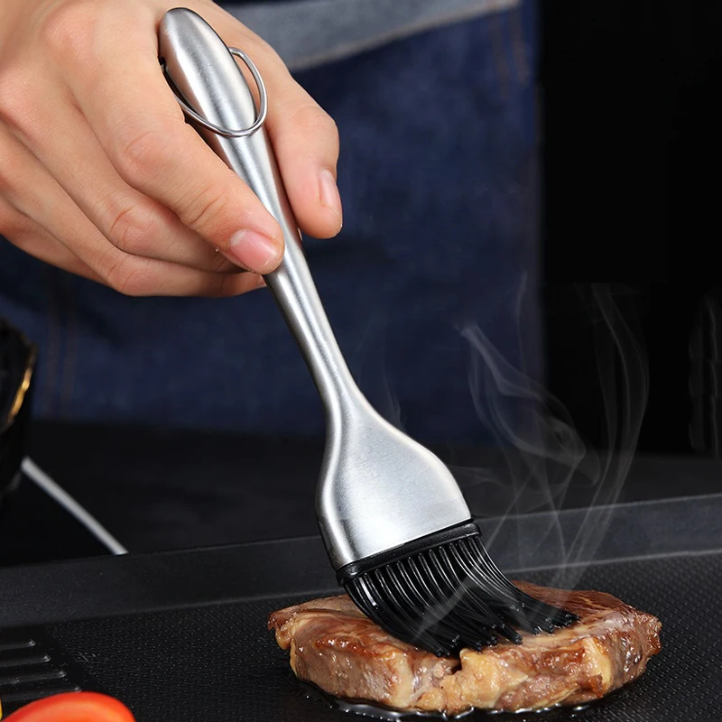 

Baking Pastry Brush Cooking Oil Brush Stainless Steel Handle Silicone Basting Brush Kitchen Tools Oil Sauce Brush for BBQ Grill