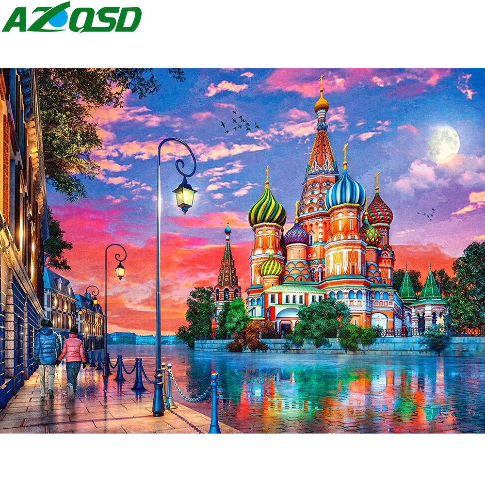 AZQSD 5D алмазная живопись замок Луна город наборы для вышивки крестиком Стразы