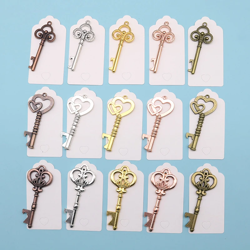

50 Pcs White Label Cards Customized Skeleton Key Beer Bottle Opener Wedding Favors Gifts for Guests Party Decoration Supplies