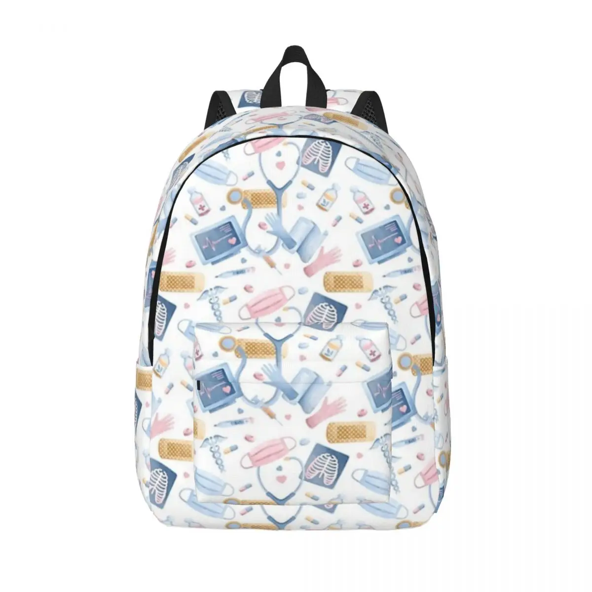 

Watercolor Nurse Dr Medical Collage Blue Pink Woman Small Backpack Bookbag Shoulder Bag Portability Travel Rucksack School Bags
