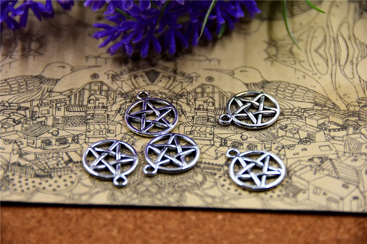 

120pcs--20*17MM STAR CIRCLE Charms For Jewelry Making DIY Findings Antique Silver Color Alloy Pendants