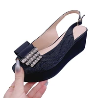 designer wedge shoes black purple gold silver red plus size 41 42 women sandals chunky heels thick heele comfortable sandal lady