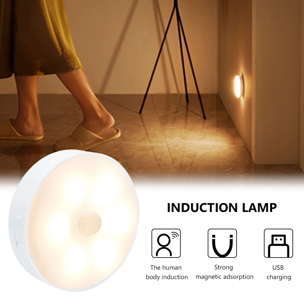 

Магнитная Ночная лампа с датчиком движения, Ночной светильник с питанием от USB, 3 Вт, для дома и детской комнаты, для кухонного шкафа, гардероб...