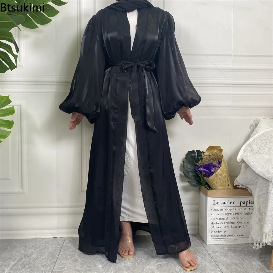 Islam Clothing Abayas for Women Dress Puff Sleeve Kaftan Open Abaya Long Robe Femme Musulmane Gowns Jilbab Khimar Ramadan Hijab