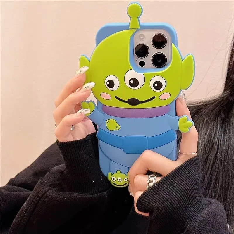 

3D Three-dimensional Disney Toy Story Alien Phone Case for IPhone 14 13 12 11 Pro Max 14Pro Anti-drop Silica gel Soft Back Cover