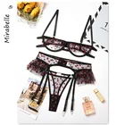 Эротические костюмы MIRABELLE из сетки, 3 предмета, чувственное нижнее белье с вышивкой Love, Прозрачное нижнее белье, бюстгальтер и стринги, комплекты для ухода за кожей