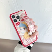 cute cartoon milk tea girl wrist band bracket phone case for iphone 13 11 12 pro xs max xr x 8 7 plus se 2020 soft bumper cover