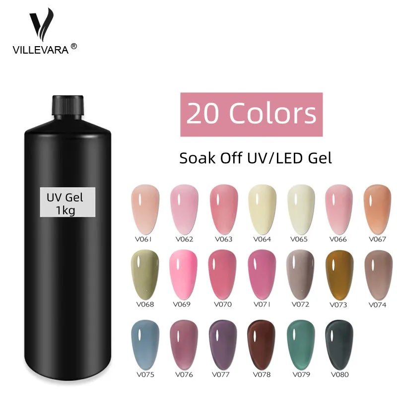 VILLEVARA Semi-permanent Varnish 1KG Raw Materials Nail Art Design Varnish Soak Off LED UV 20 Colors UV Gel Nail Polish