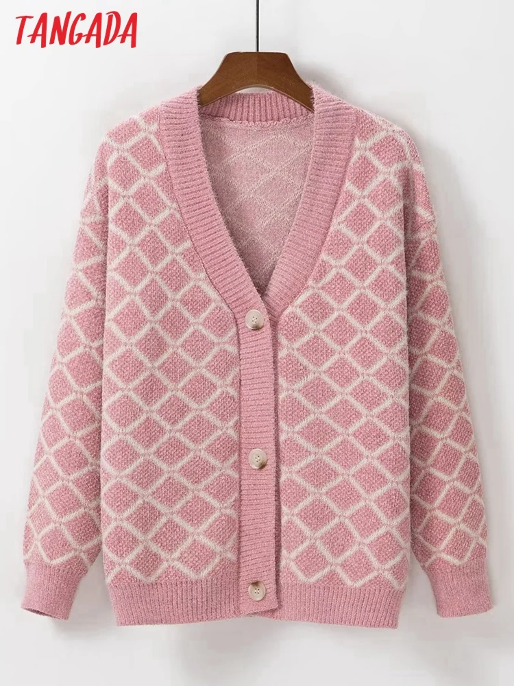 

Пуговицы Tangada женские в клетку, большие размеры, для кардигана, винтажный джемпер 2022, Женский вязаный кардиган 7A5