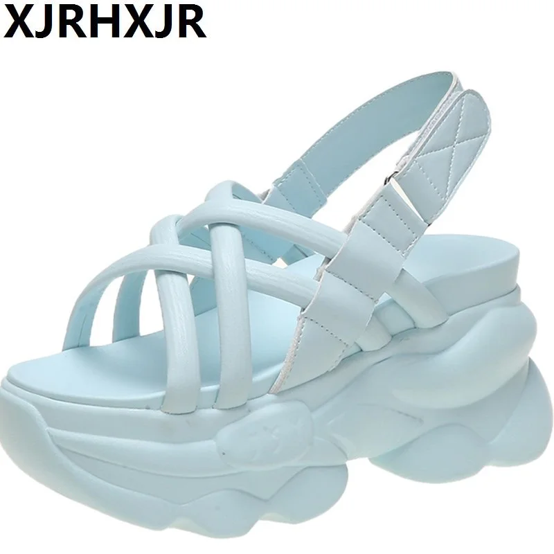 

Hot Platform Sandals Women 2022 New Summer Chunky High Heels 9CM Female Wedges Shoes for Women Fish Toe White Sandalia Feminina