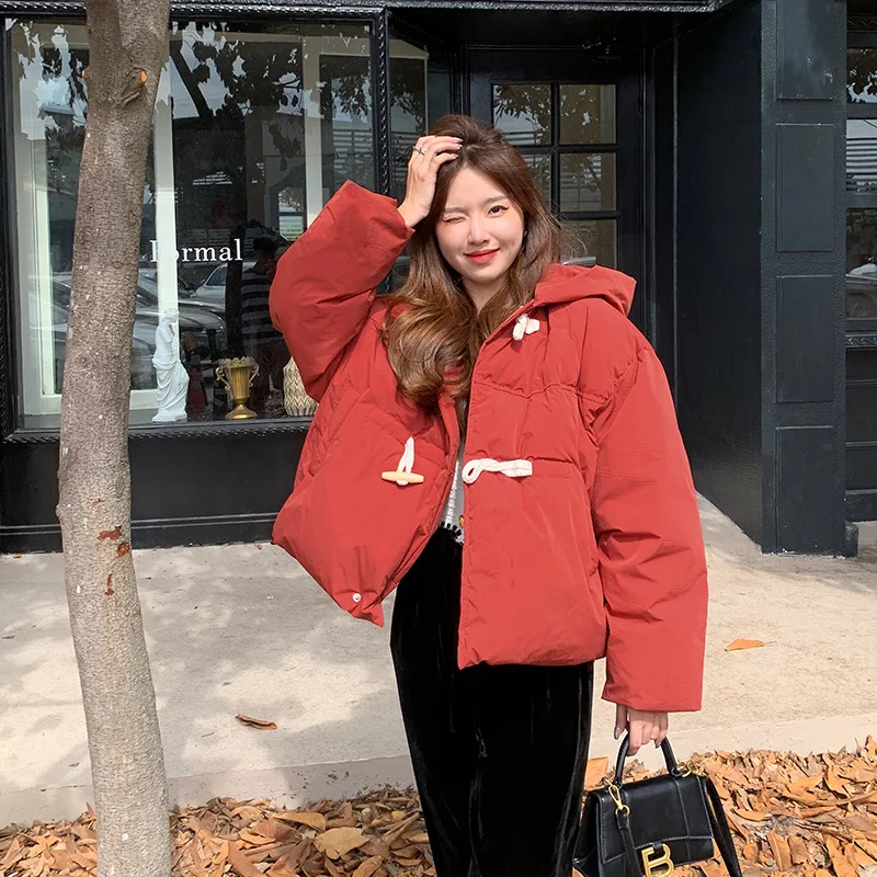 Autumn and Winter Hooded Down Jacket Women's Thin Solid Colour Thickened Cotton Clothing White Duck Down Short Section Jacket