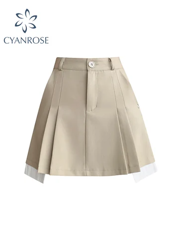 High Waist Pleated Skirt Women 2023 Summer Preppy Style A Line Mini Skirts Contrast Color Woman Irregular Short Skirts Female