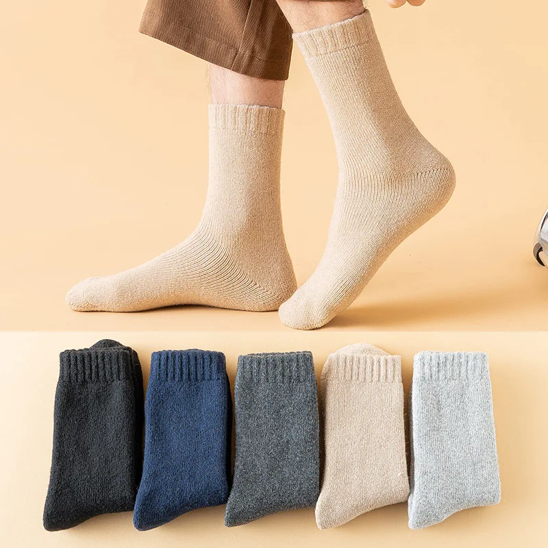 

Fleece Thickened Wool Socks Men's Medium Tube Solid Color Man Terry Cycling Short Male Sock Gift Sports Long White Funny Cotton