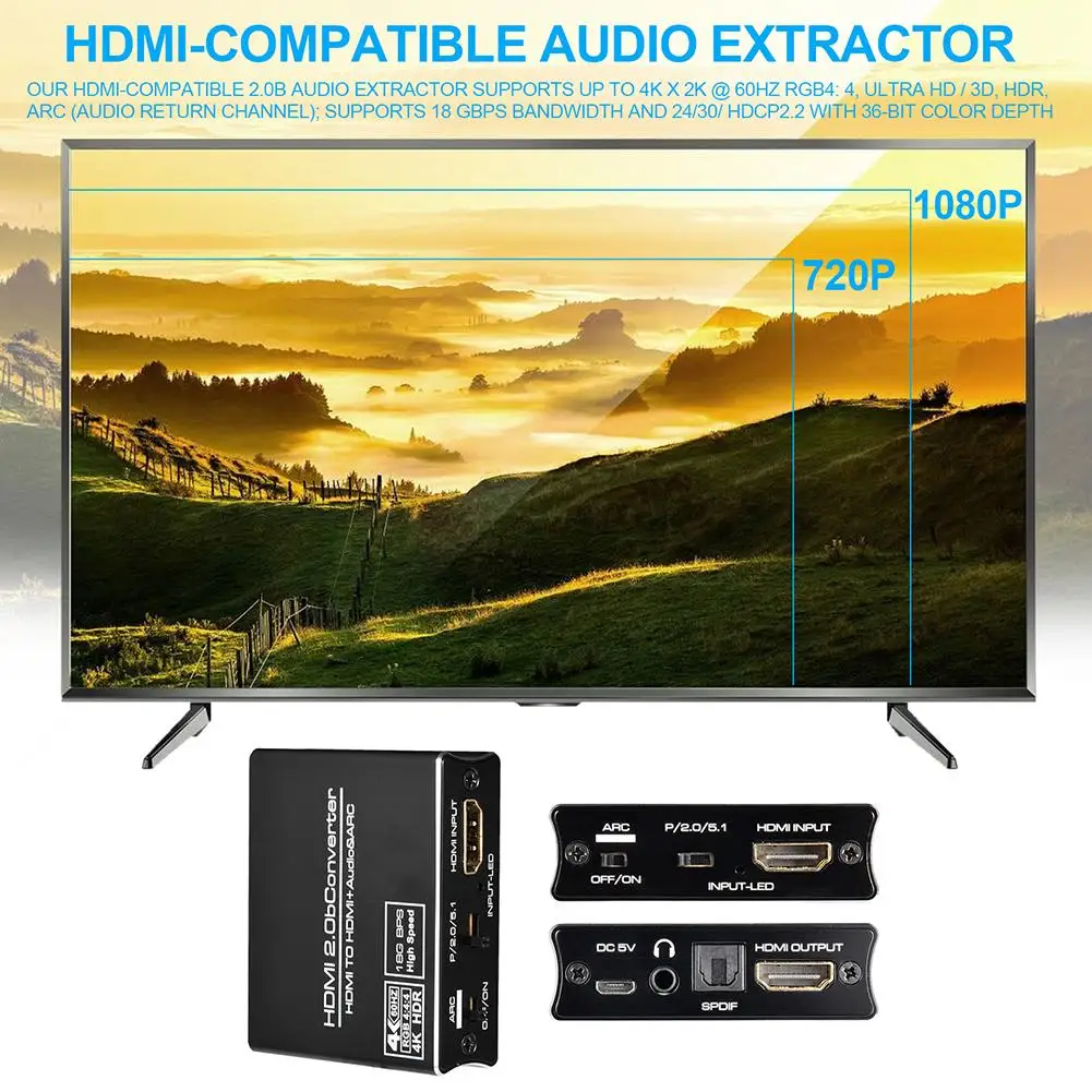 4k 60hz HDMI-compatible 2.0 Audio Splitter 5.1 ARC Audio Extractor HDCP 2.2 Audio Converter 4k HD-MI To Optical Toslink Spdif