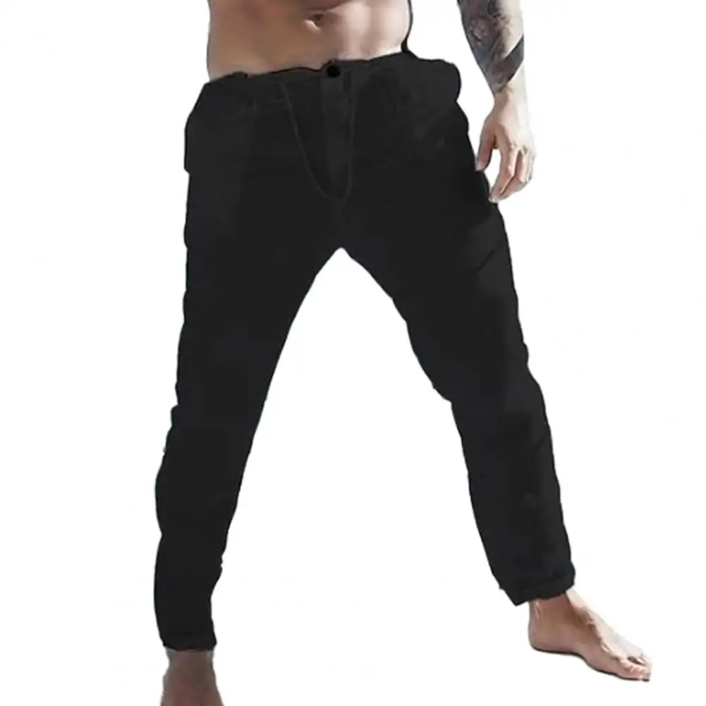 

Breathable Pants Breathable Summer Trousers for Men Soft Drawstring Pants with Slanted Pockets Simple Style Men Casual Pants