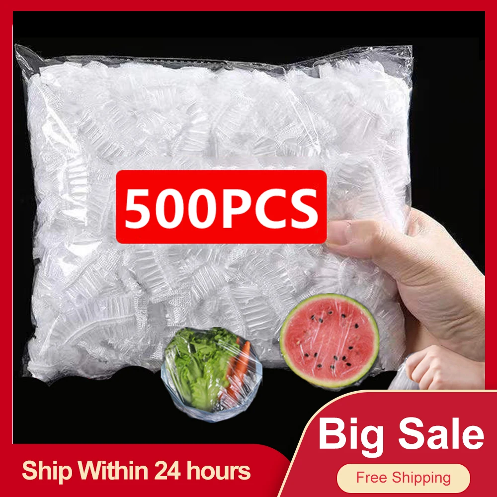

500pcs Disposable Food Cover Plastic Food Bag Elastic Wrap Food Lid Bowl Dish Covers Shoe Cover Shower Headgear Cap Kitchen Home