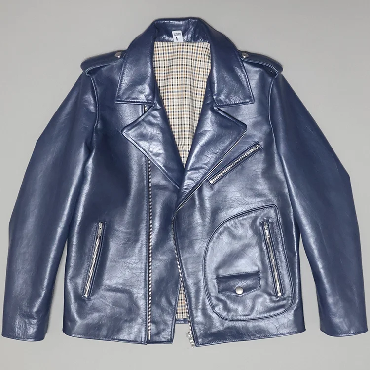 

YR! Бесплатная доставка. 2023 совершенно новое мотоциклетное пальто из натуральной кожи. Крутая синяя всадная куртка из масляной воловьей кожи...