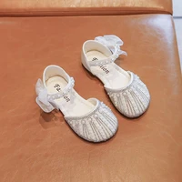 childrens pearl crystal shoes for party wedding shows 2022 summer new flat non slip bow pearl kids fashion covered toes sandals