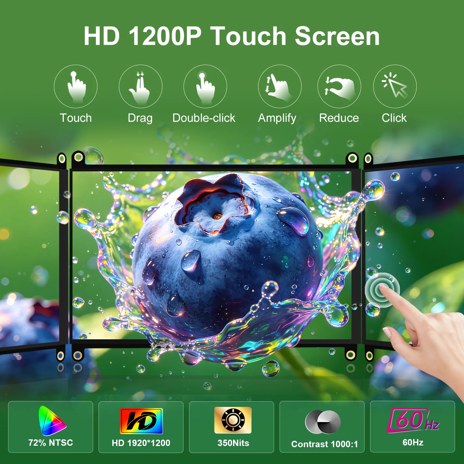 Фото Сенсорный монитор WonTim 7/8 дюймов для Raspberry Pi 5, 1920x1200 IPS, со встроенным динамиком, 4 USB, HDMI, Type-C, промышленный портативный дисплей, 4 отверстия M3 №2
