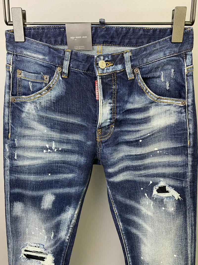 NEW Men‘'s Dsquared2 Buttons Jeans Ripped For Male Skinny  Pants Men's Denim Trousers Top Quality Slim Jeans 9826