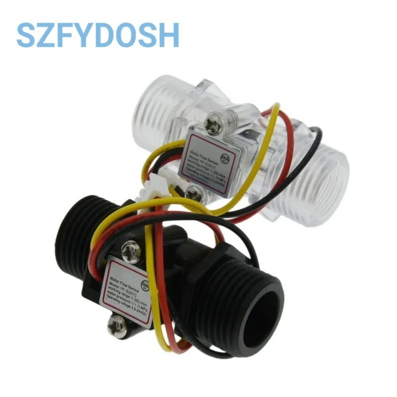 Прозрачный черный расходомер YF-201C датчик расхода воды турбинный расходомер 4-точечный датчик расхода