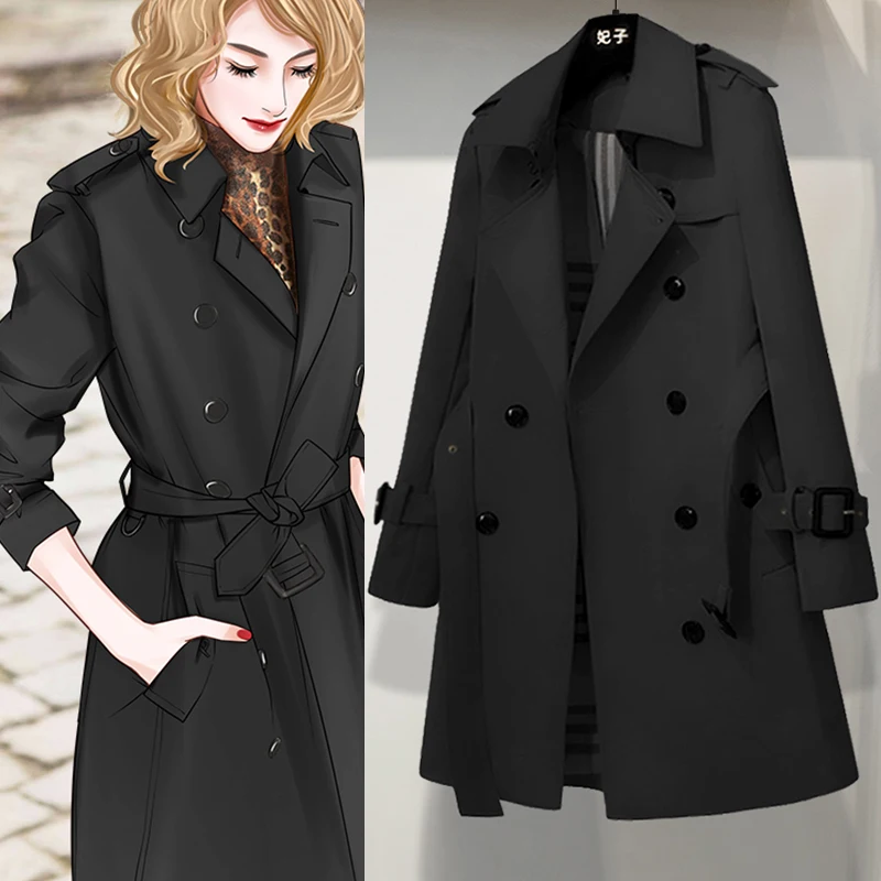 Feizi Concubine ~ Легкая роскошная классика Черный плащ средней длины для женщин весна