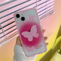 cute pink butterfly wave frame clear phone case for iphone 13 11 12 pro x xr xs max 13mini 7 8plus shockproof cartoon soft cover