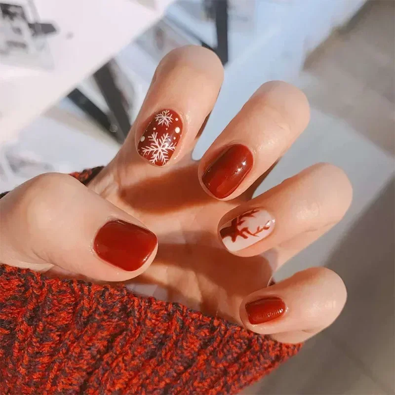 

24Pcs/Box Christmas Fake Nails Press On Nails False Nails Free Shipping Nail Tips Sticker Nail Set Press On Nail Art