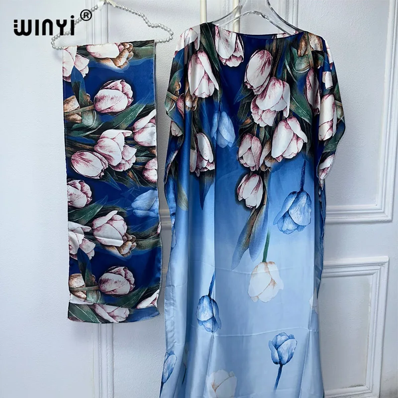 Платье-макси WINYI женское с цветочным принтом и круглым вырезом