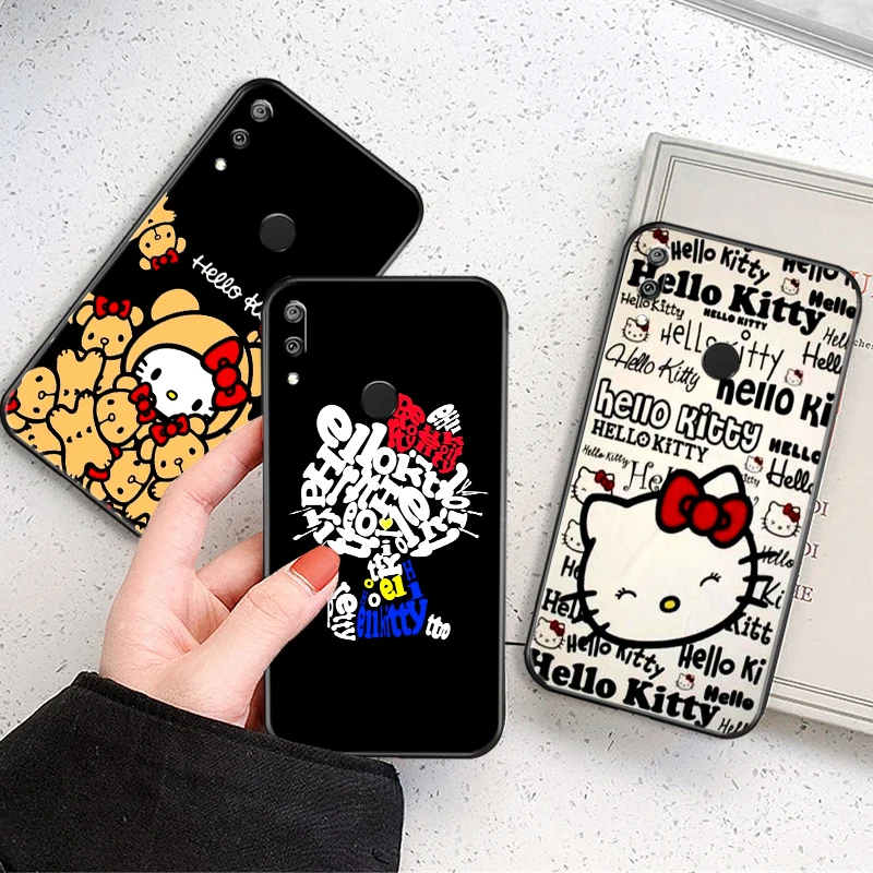 

Cartoon Kuromi Hello Kitty Cat Phone Case For Huawei Y7 2019 Y7P 2020 Y7S Cases Black Carcasa Cover Coque Liquid Silicon