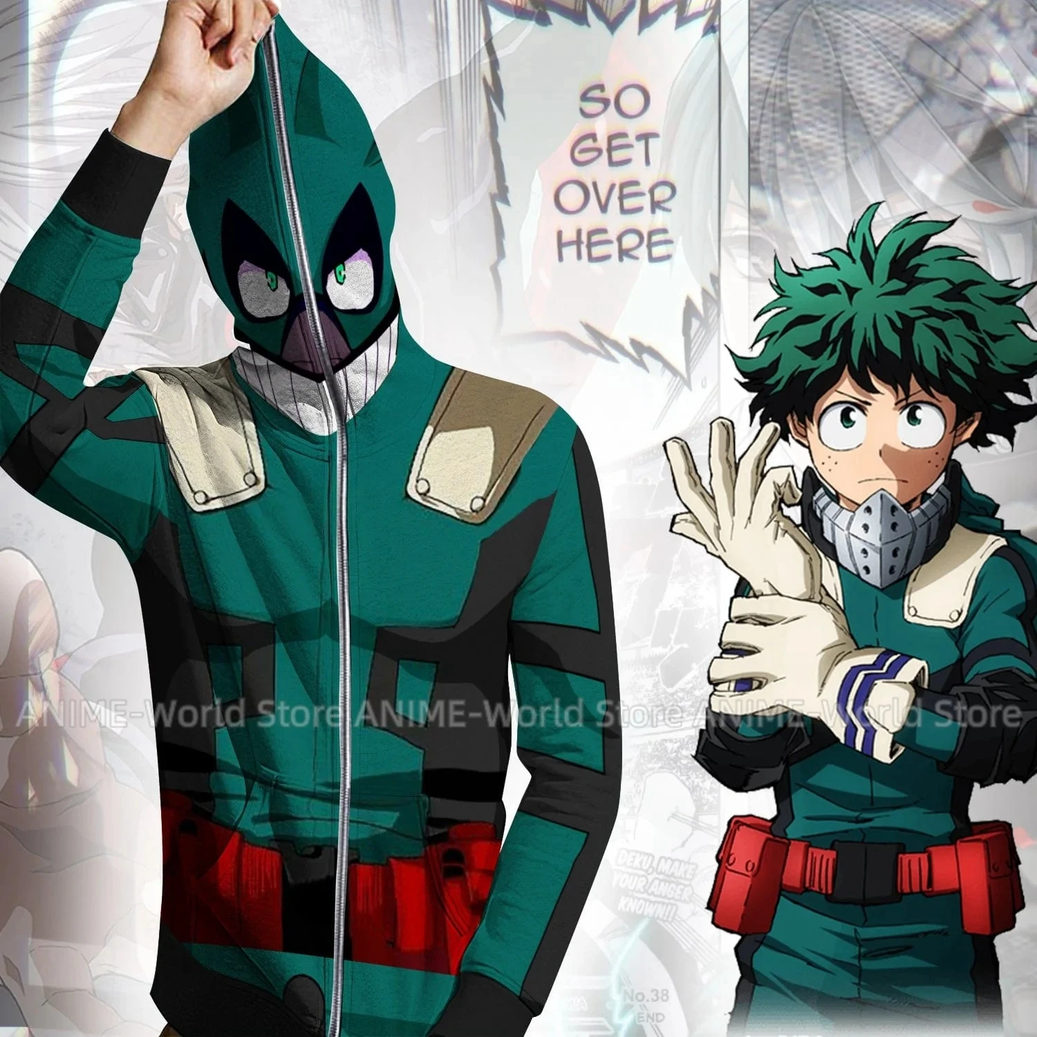 

Anime My Hero Academia Midoriya Izuku Character Animation Jacket Zipper Cardigan Hooded Fashion Sweatshirt