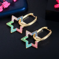 cwwzircons designer shiny blue green cz crystal gold color cute star punk hoop earrings for women trendy korean jewelry cz835