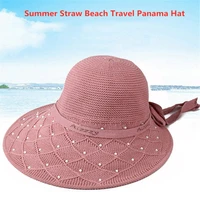uv protection beach pearl panama wide brim sunhat sun hat straw hat summer cap