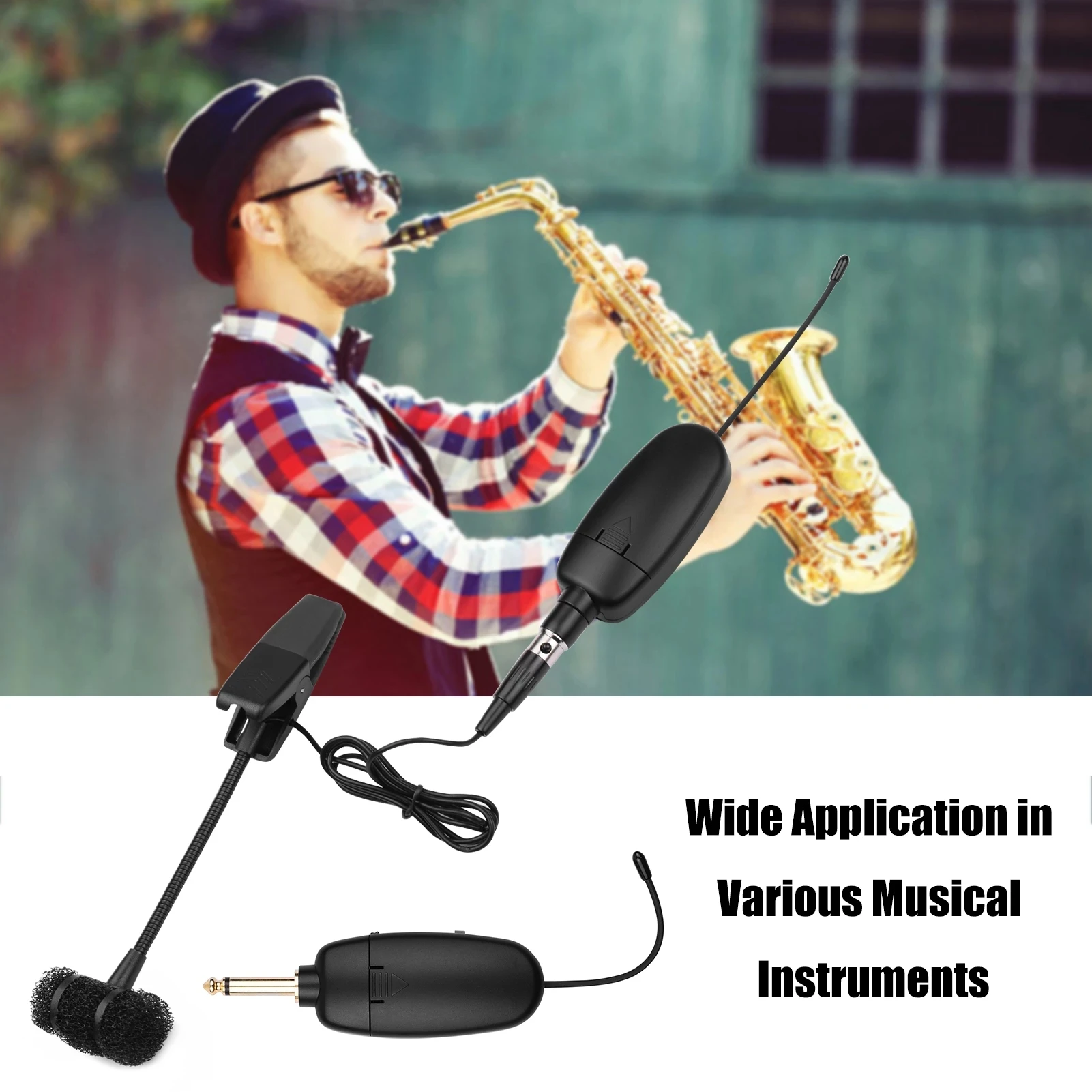 

Беспроводной саксофон Аккумуляторы для микрофона с возможностью замены на клипсе, микрофон для ветрового прибора, Устойчивый сигнал радиу...