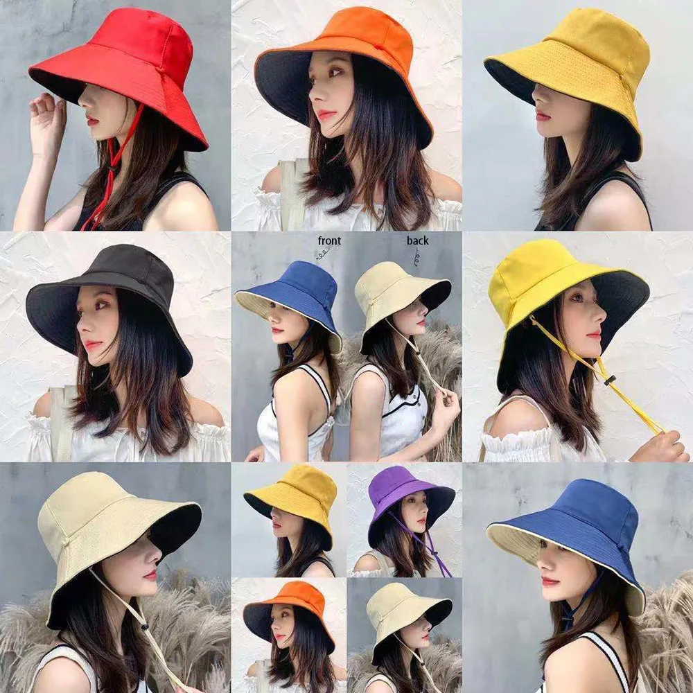 

New Bucket Hat Reversible Double-Side-Wear Hats Soft Season Panama Beach Fishing Sun Outdoor Fisherman Cap Unisex Large Eaves