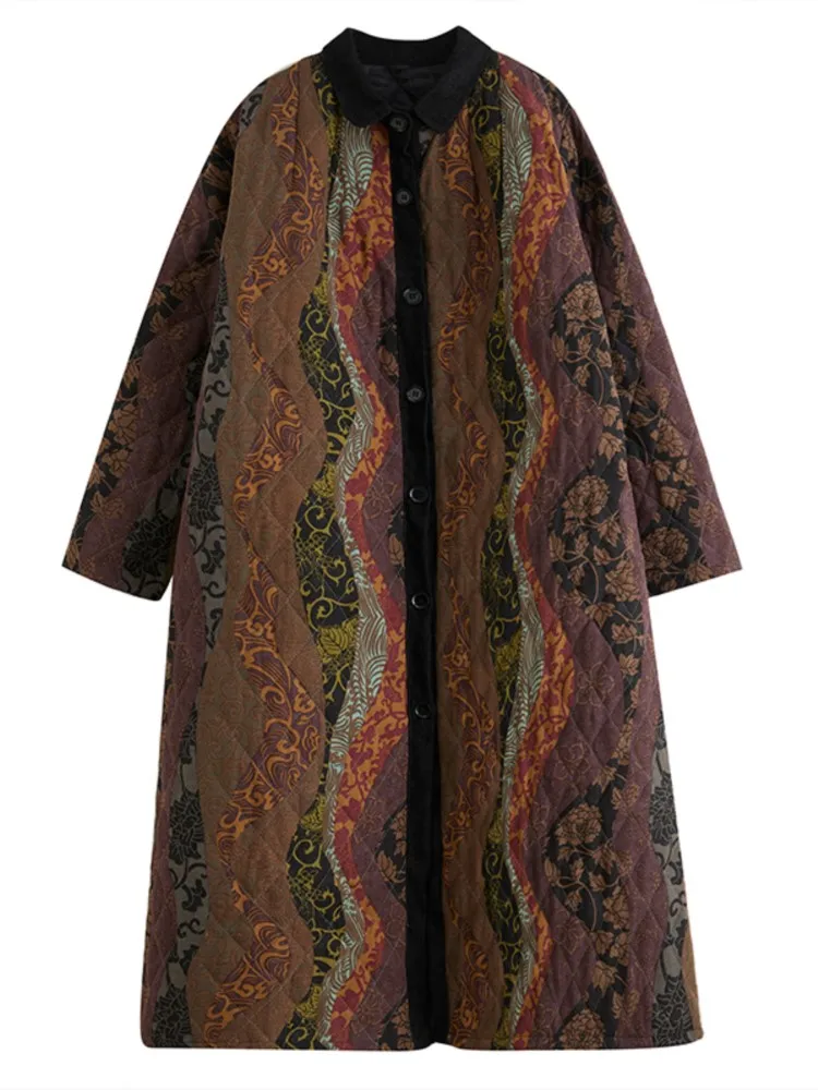 Стеганое хлопковое осенне-зимнее длинное пальто женские куртки в полоску с