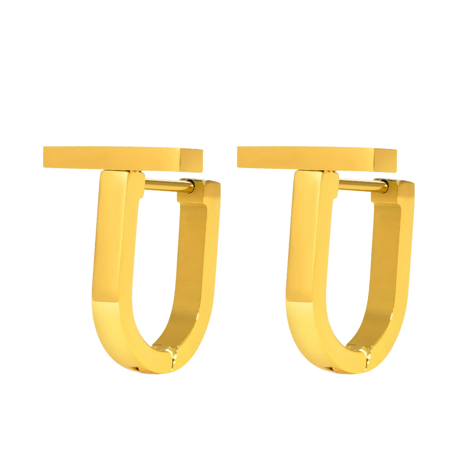 

Chic U Shaped Earrings for Women Young Girls Gift Jewelry, Minimalist Gold Color Stainless Steel T Letter Style Huggie Earring